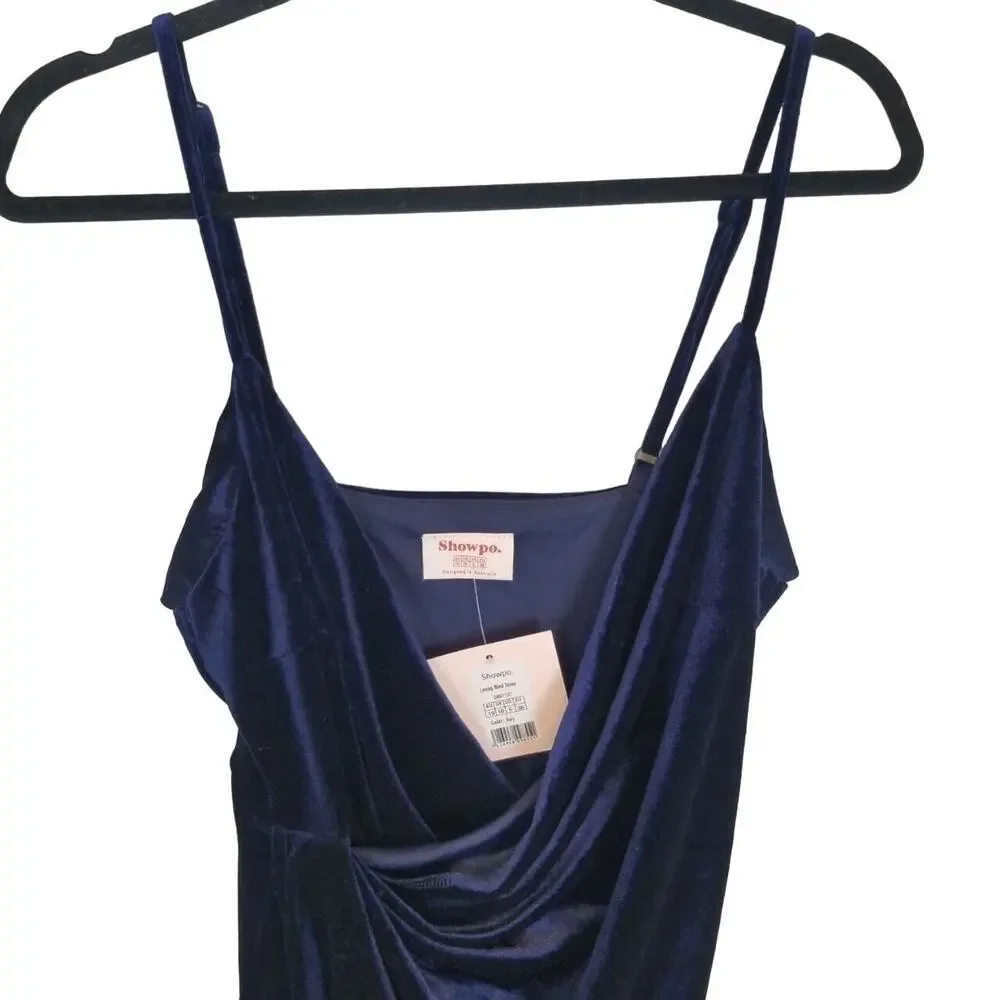 Showpo Womens Velvet Loving Blind Mini Dress Sz 10 Navy Wedding Guest Whimsygoth